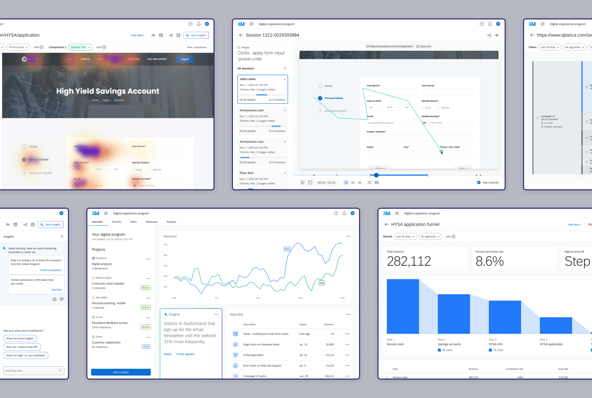 Collection of individual screens designed for digital app inside qualtrics